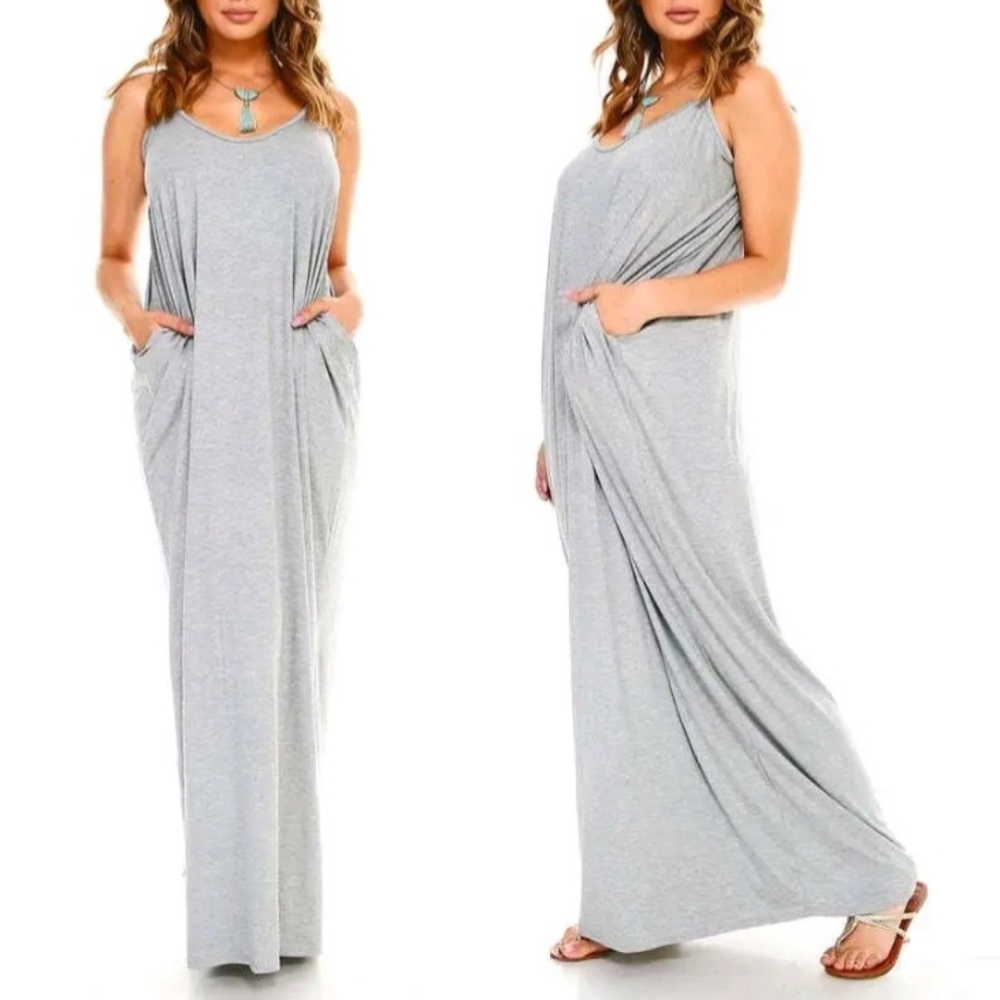 Isaac Lieu Hunter Green Maxi Dress with Pockets Oversized Comfy Tank Top 3X